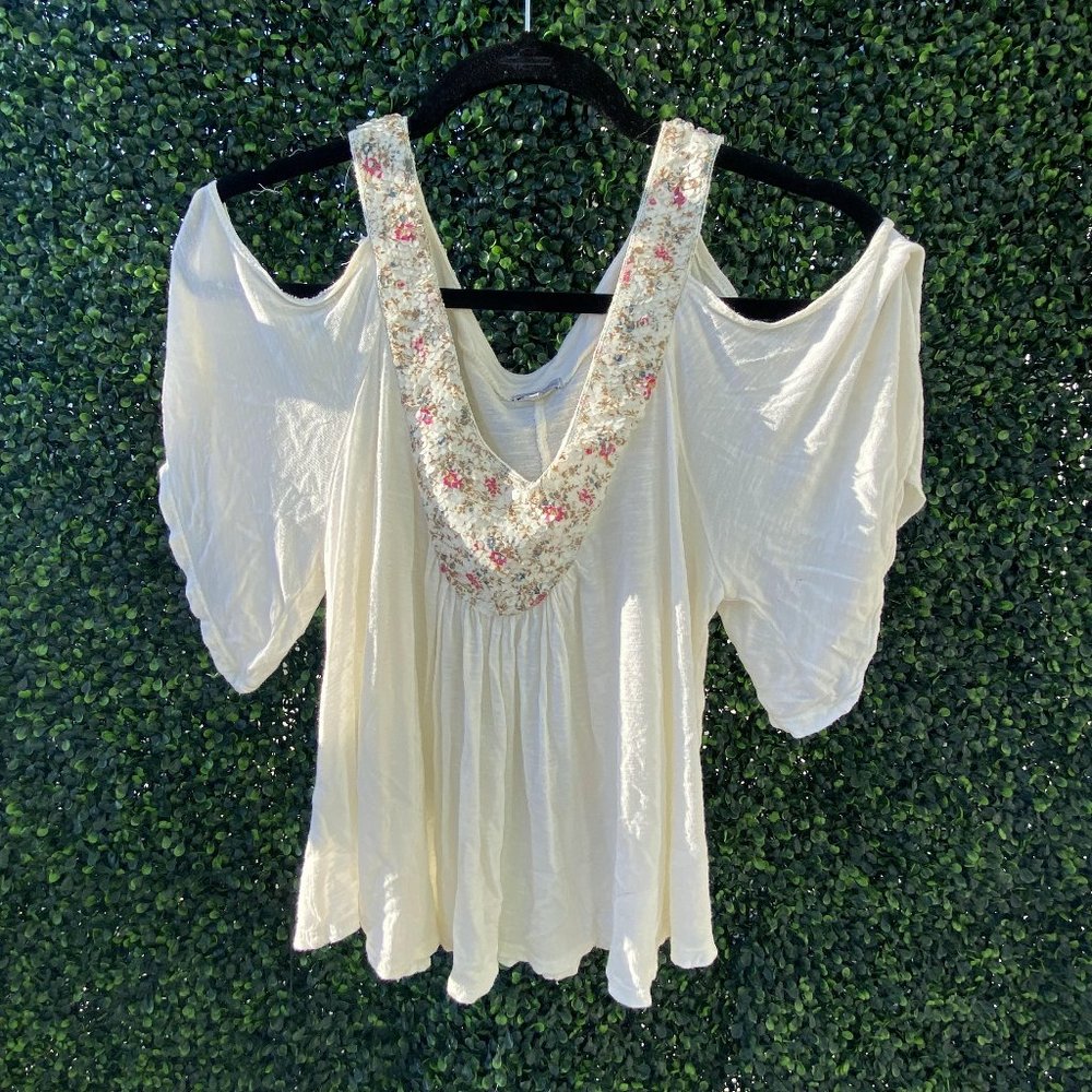 White/Cream "Cold Shoulder" Blouse